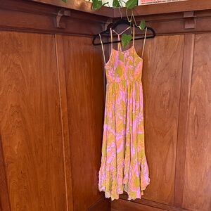 Floral Pink and Yellow Maxi Dress Free People